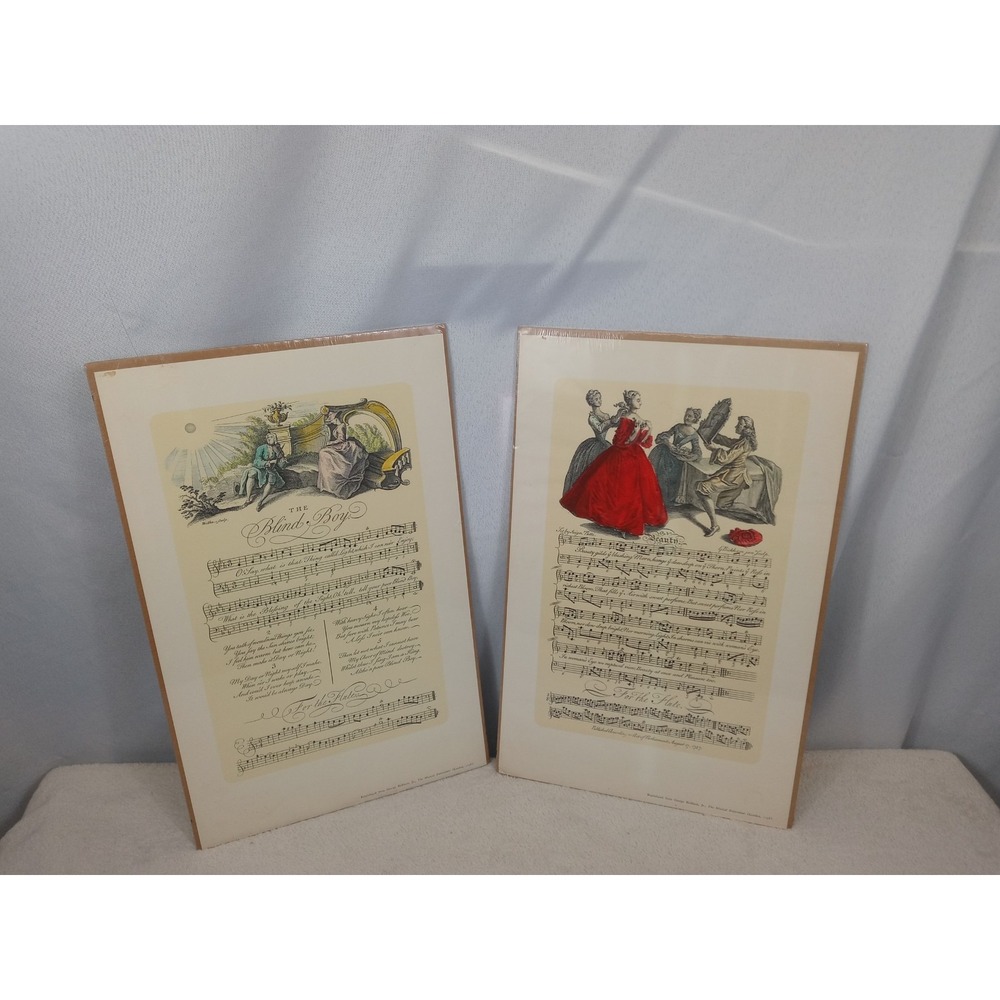 Pair Vintage 18th C. Style Music Art Prints The Blind Boy & Beauty Bickham Repro